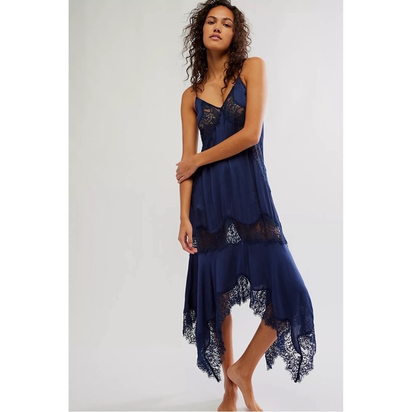 Free People Navy Blue Lace-Trim Maxi Dress - Picture 5 of 7